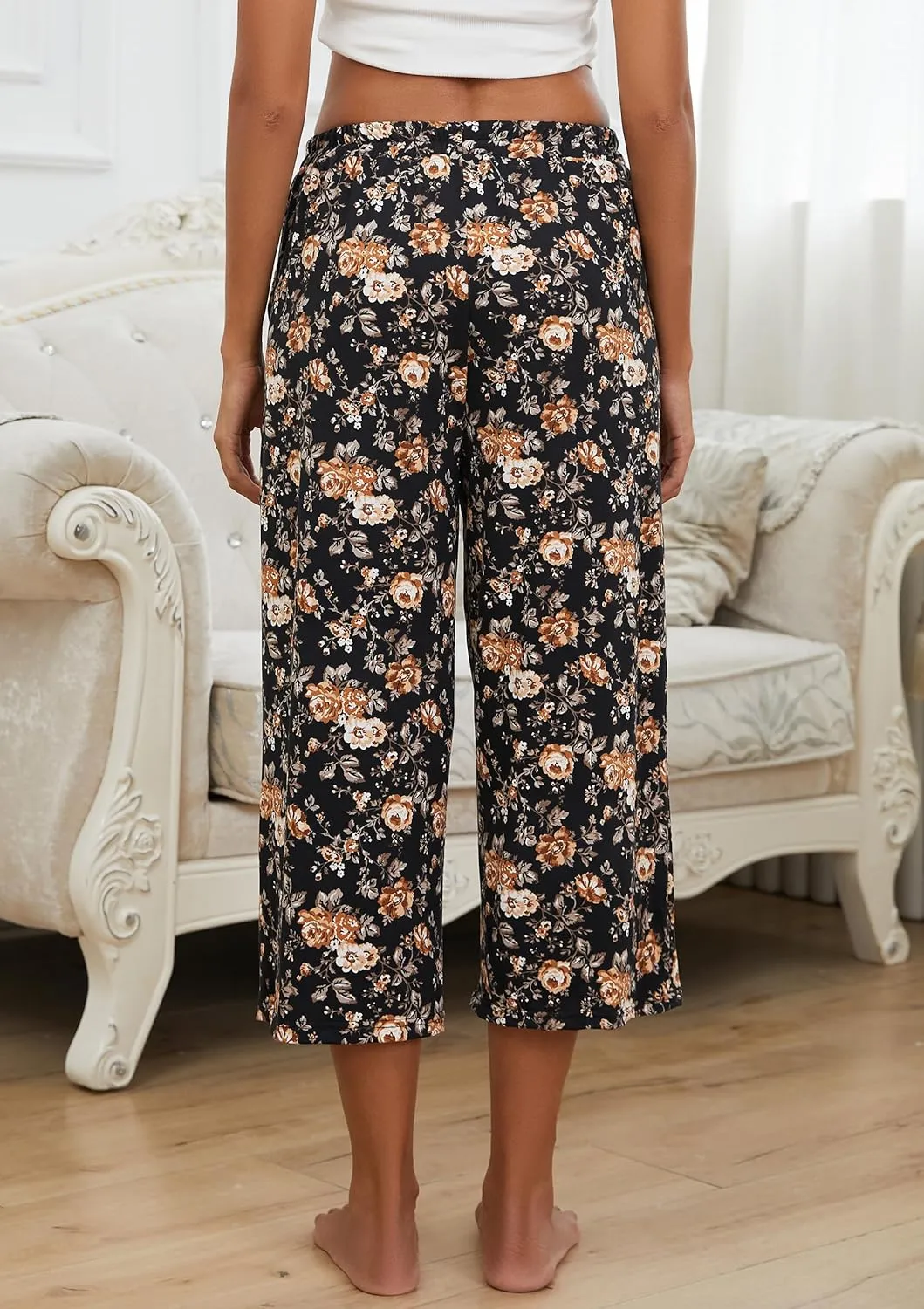 2 Pack Womens Pajama Pants Capri Sleep Lounge Pants Drawstring Pj Bottoms with Pockets