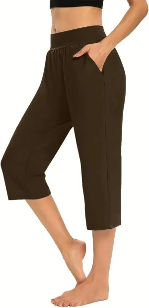 2024 Capris Pants for Women Summer Casual High Wasit Capri Yoga Pants Comfy Stretchy Cropped Lounge Pants with Pocket