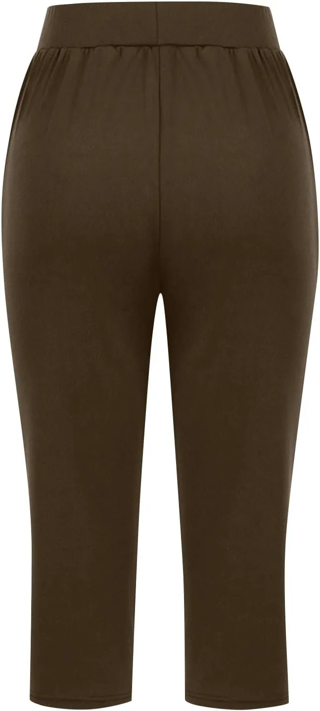 2024 Capris Pants for Women Summer Casual High Wasit Capri Yoga Pants Comfy Stretchy Cropped Lounge Pants with Pocket