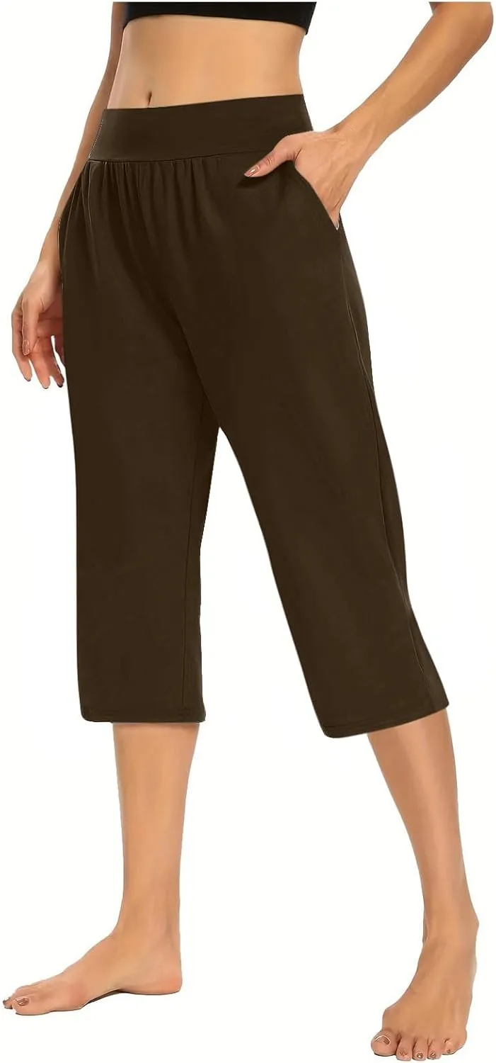 2024 Capris Pants for Women Summer Casual High Wasit Capri Yoga Pants Comfy Stretchy Cropped Lounge Pants with Pocket