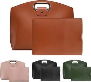 2PCS 14" Laptop Bag for Men and Women, Waterproof Leather 14/13.3In for Laptops and iPad Cases, Work Tote Bag Briefcase