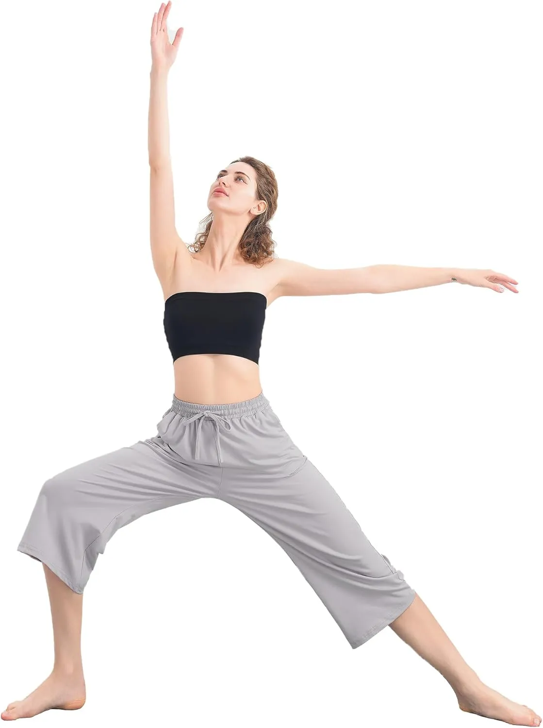3 PACK Womens Capri Pants Loose Yoga Pants Wide Leg Drawstring Comfy Lounge Pajama Capris Loose Sweatpants with Pocket