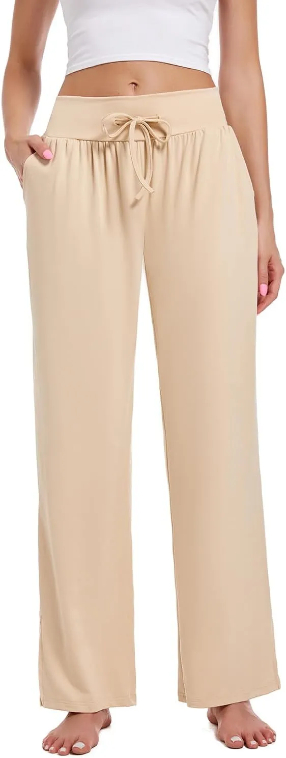 3 Pack Women's Lounge Pants Wide Leg Yoga Sweatpants with Pockets High Waisted Drawstring Lounge Loose Workout Jogger