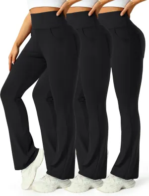 3 Packs Womens High Waist Flare Pants-Flare Yoga PantsYoga Pants with Pockets - High Waist and Wide Leg