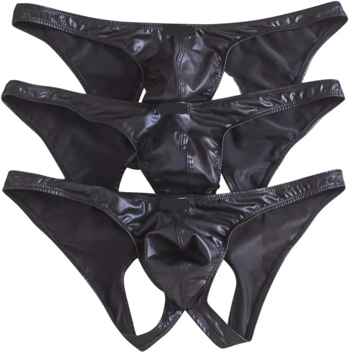3PCS Mens Briefs Sexy Underwear PU Leather Underpants Bulge Pouch Bikini Male Homme Panties Backless Men's Lingerie