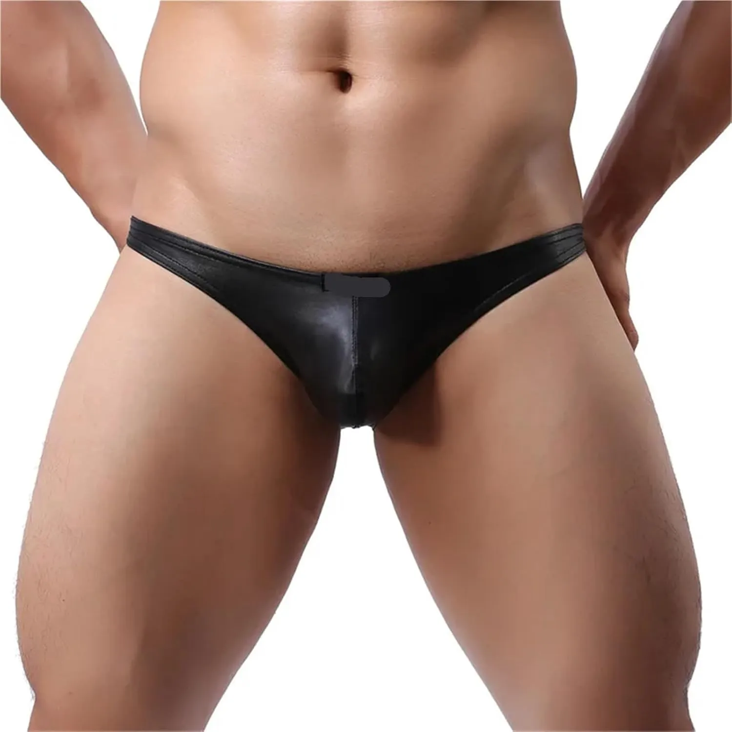 3PCS Mens Briefs Sexy Underwear PU Leather Underpants Bulge Pouch Bikini Male Homme Panties Backless Men's Lingerie