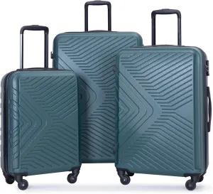 ABS Lightweight 3 Piece Luggage Set with TSA Lock and Spinner Wheels, Dark Green