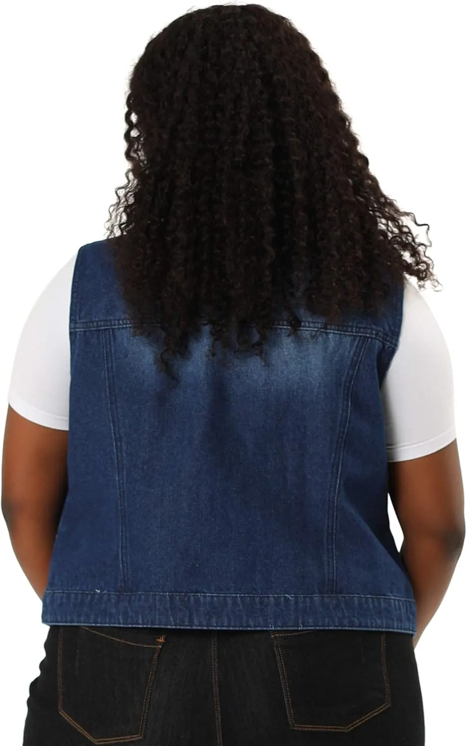 Agnes Orinda Plus Size Denim Vest for Women Sleeveless Zip Up Button Down Jeans Jacket Vest
