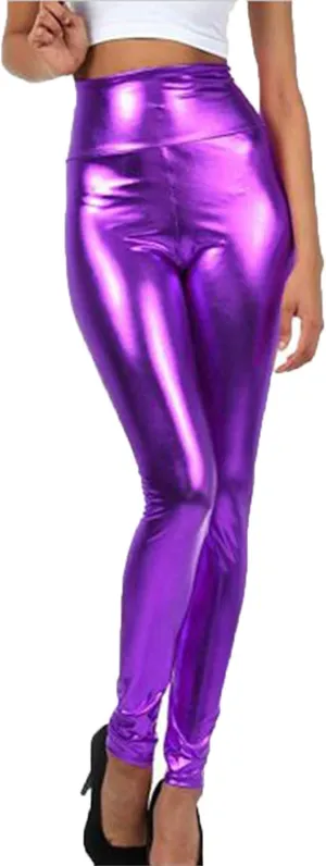 Andongnywell Womens Faux Leather Leggings Pants Uplifting Hip High Waist Tummy Slim Sexy Reflective Trousers