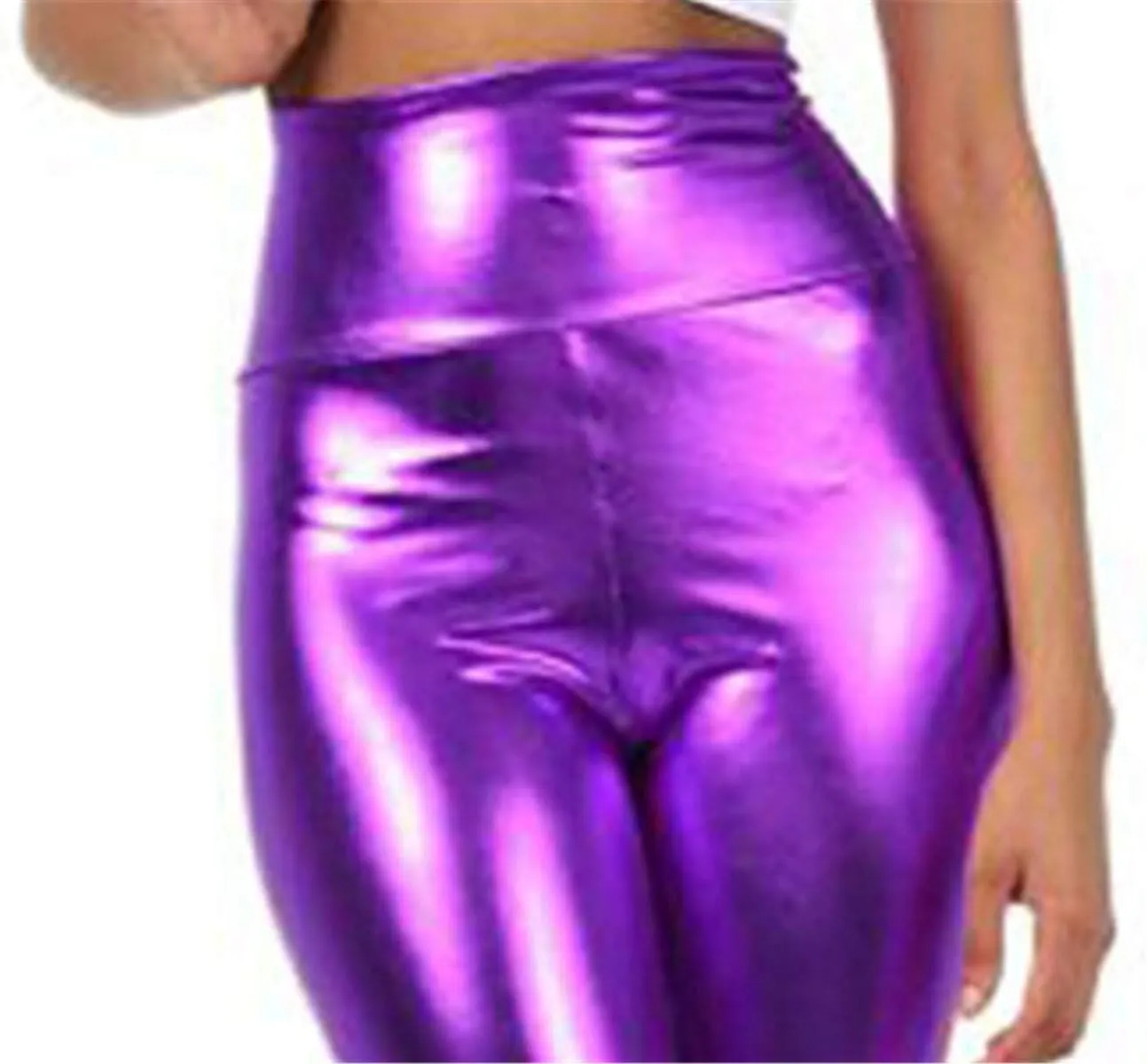 Andongnywell Womens Faux Leather Leggings Pants Uplifting Hip High Waist Tummy Slim Sexy Reflective Trousers
