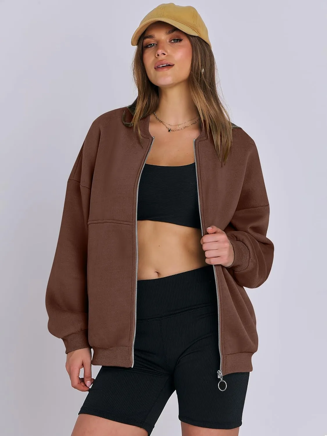 ANRABESS Women's Zip up Oversized Sweatshirts Fleece jacket Coat Long Sleeve Casual Hoodie 2025 Fall Teen Girl Top Clothes