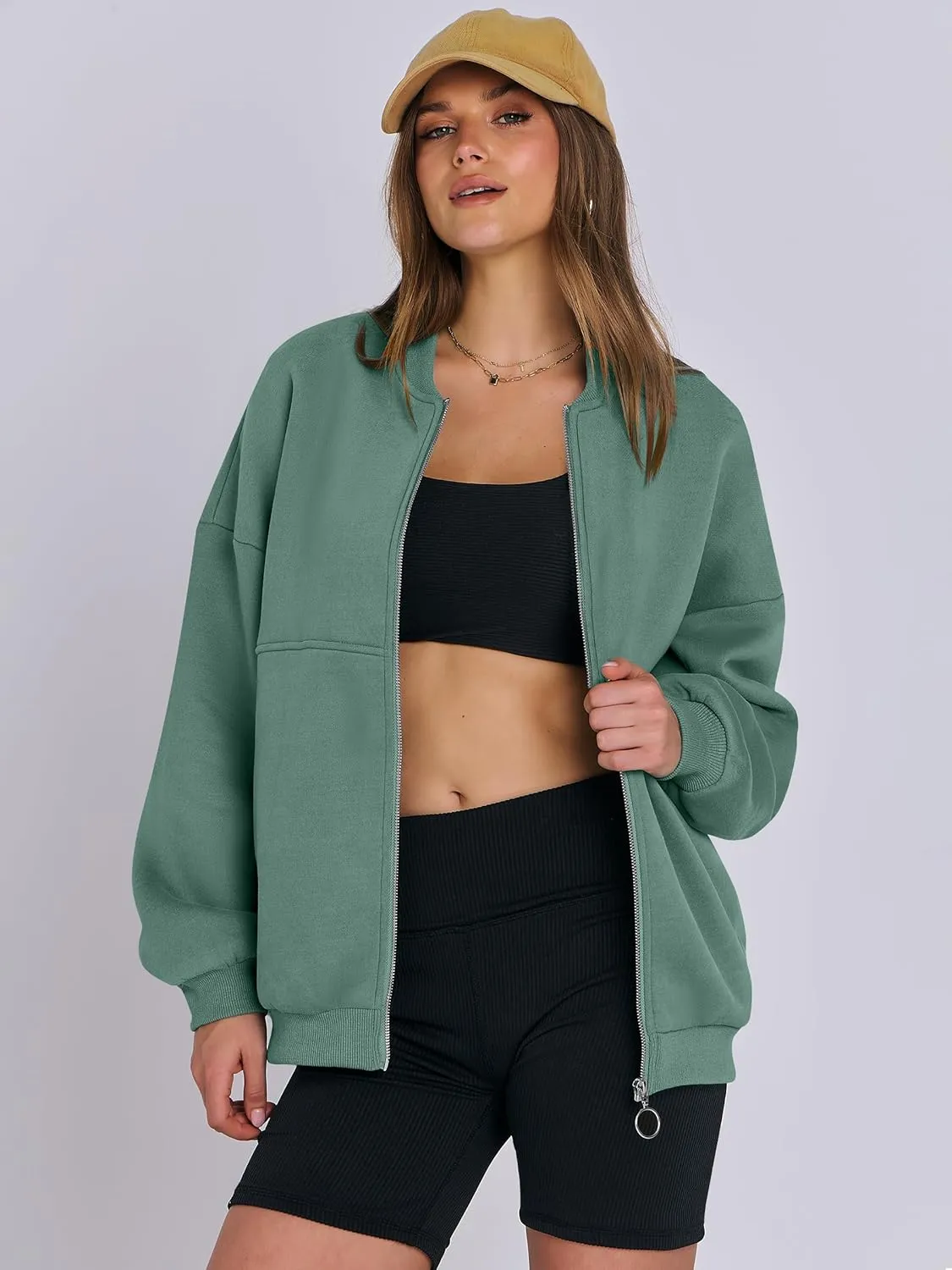 ANRABESS Women's Zip up Oversized Sweatshirts Fleece jacket Coat Long Sleeve Casual Hoodie 2025 Fall Teen Girl Top Clothes