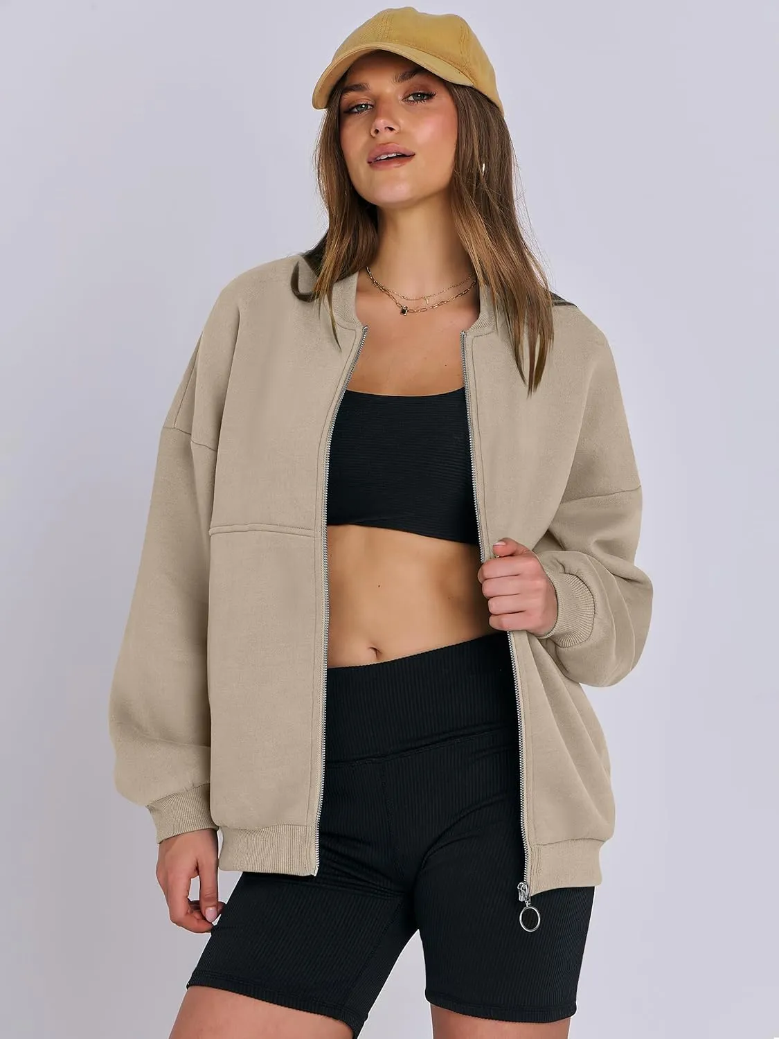 ANRABESS Women's Zip up Oversized Sweatshirts Fleece jacket Coat Long Sleeve Casual Hoodie 2025 Fall Teen Girl Top Clothes