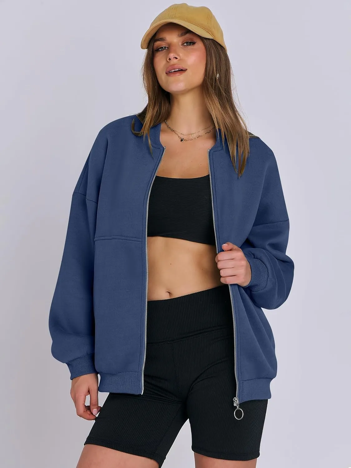 ANRABESS Women's Zip up Oversized Sweatshirts Fleece jacket Coat Long Sleeve Casual Hoodie 2025 Fall Teen Girl Top Clothes
