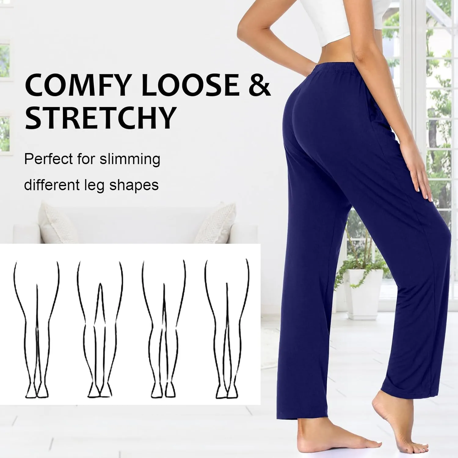 ASIMOON Womens Yoga Sweatpants with Pockets Comfy Stretch Wide Leg Casual Lounge Workout Pants for Ladies