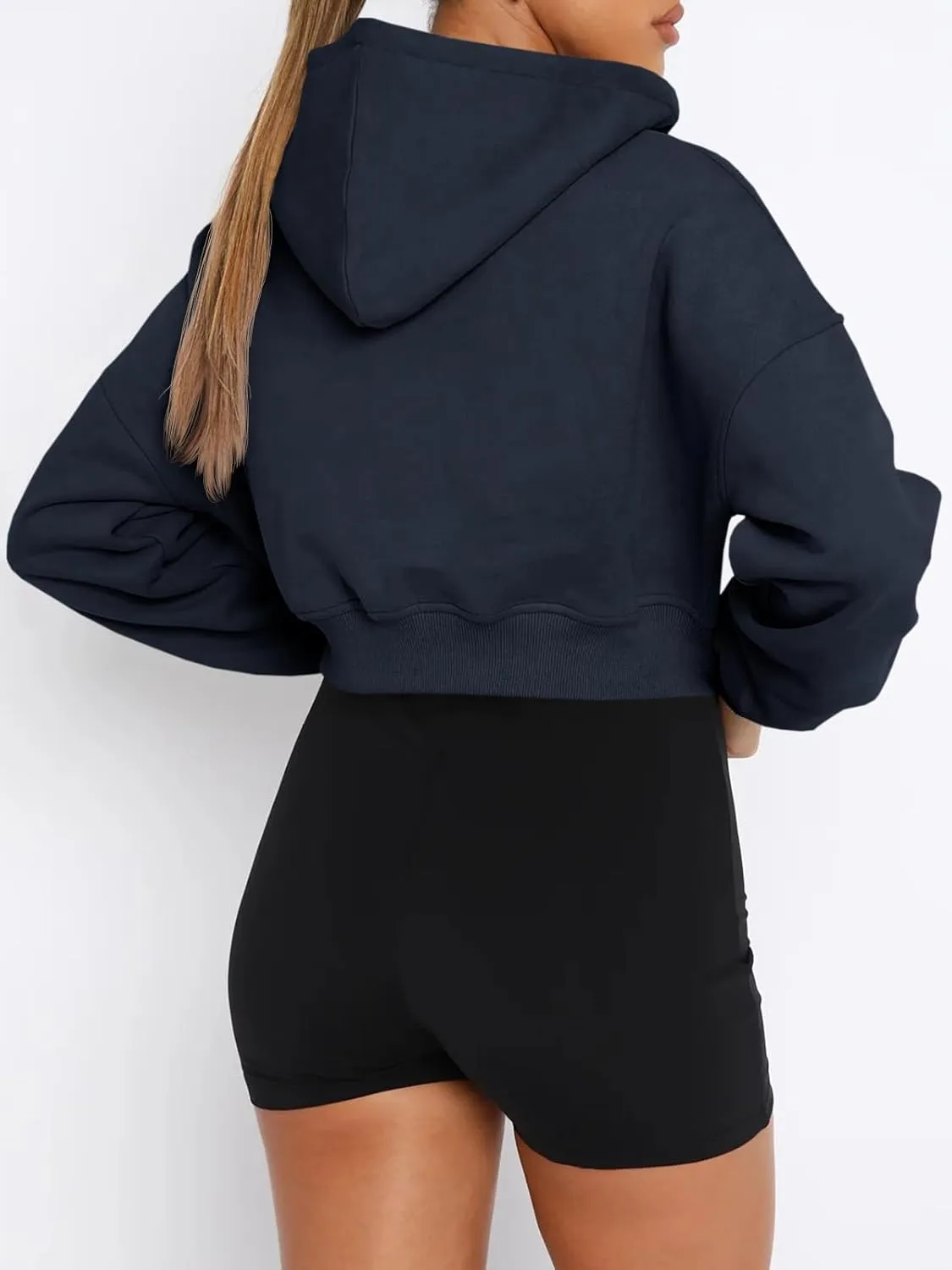 Aurgelmir Women's Cropped Zip Up Hoodie Sweatshirts Long Sleeve Casual Loose Y2K Pullover Tops