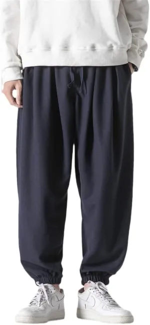 Autumn Men Waffle Harem Pants Drawstring Chinese Style Trousers Male Streetwear Hip Hop Oversized s2 L