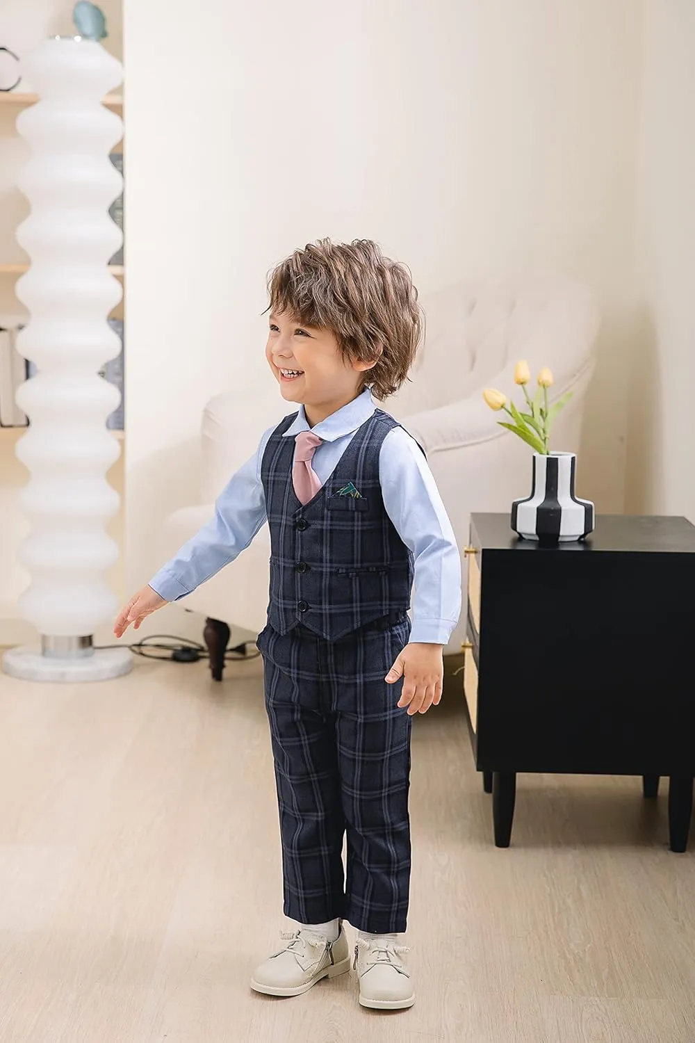 Baby Boy Gentleman Set with Dress Shirt Bow Tie Vest and Pants 3PC Set