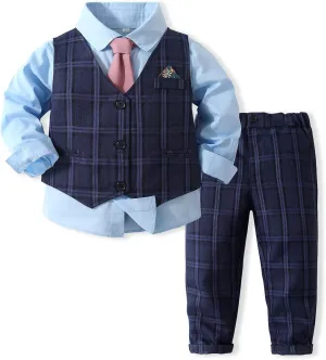 Baby Boy Gentleman Set with Dress Shirt Bow Tie Vest and Pants 3PC Set