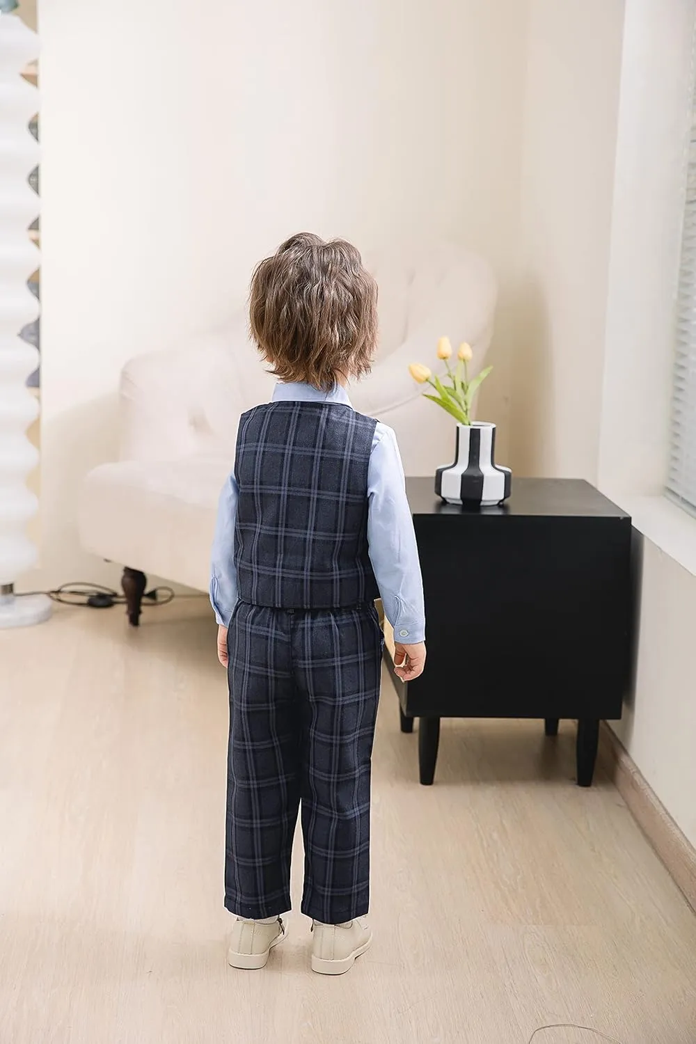 Baby Boy Gentleman Set with Dress Shirt Bow Tie Vest and Pants 3PC Set