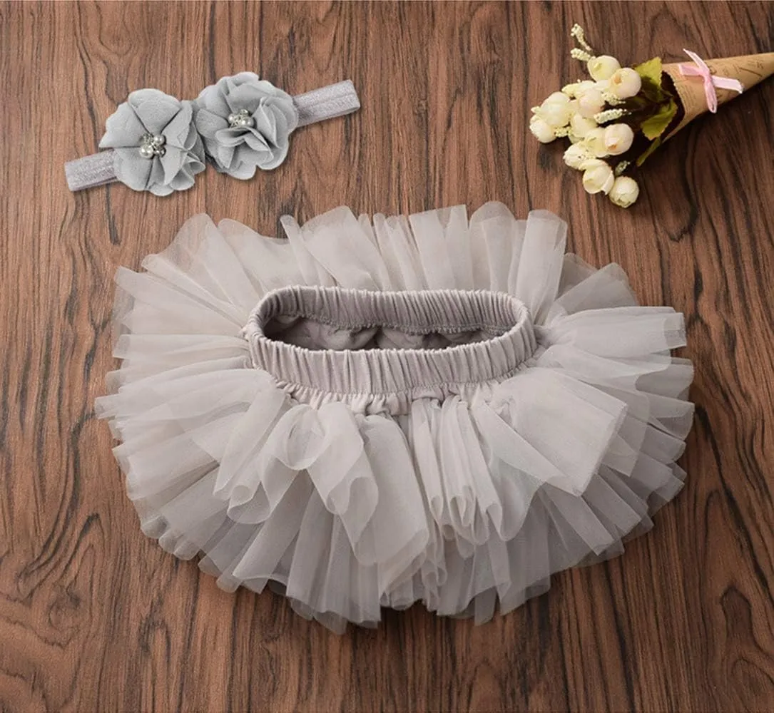 Baby Girls Tutu Skirt Headband Set Toddler Ruffle Tulle Diaper Covers 6-24 Month