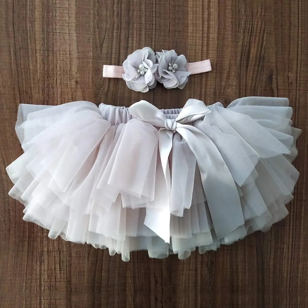 Baby Girls Tutu Skirt Headband Set Toddler Ruffle Tulle Diaper Covers 6-24 Month