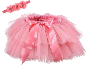 Baby Girls Tutu Skirt Headband Set Toddler Ruffle Tulle Diaper Covers 6-24 Month