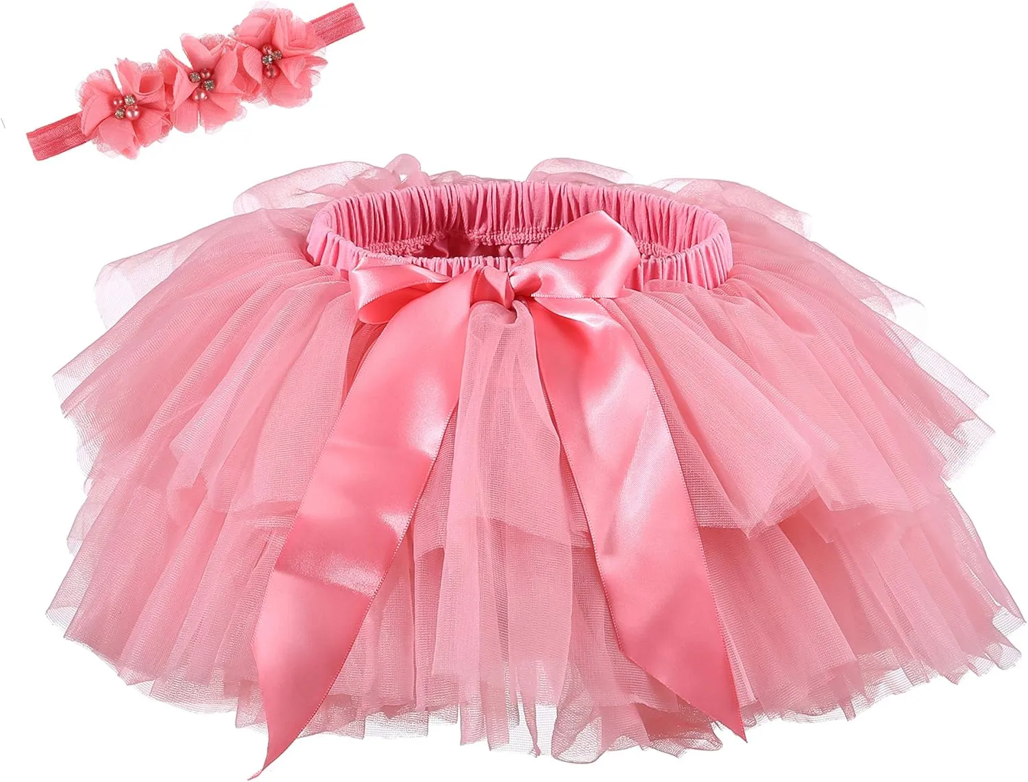 Baby Girls Tutu Skirt Headband Set Toddler Ruffle Tulle Diaper Covers 6-24 Month