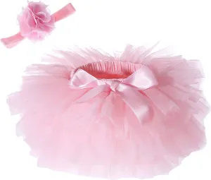Baby Girls Tutu Skirt Headband Set Toddler Ruffle Tulle Diaper Covers 6-24 Month