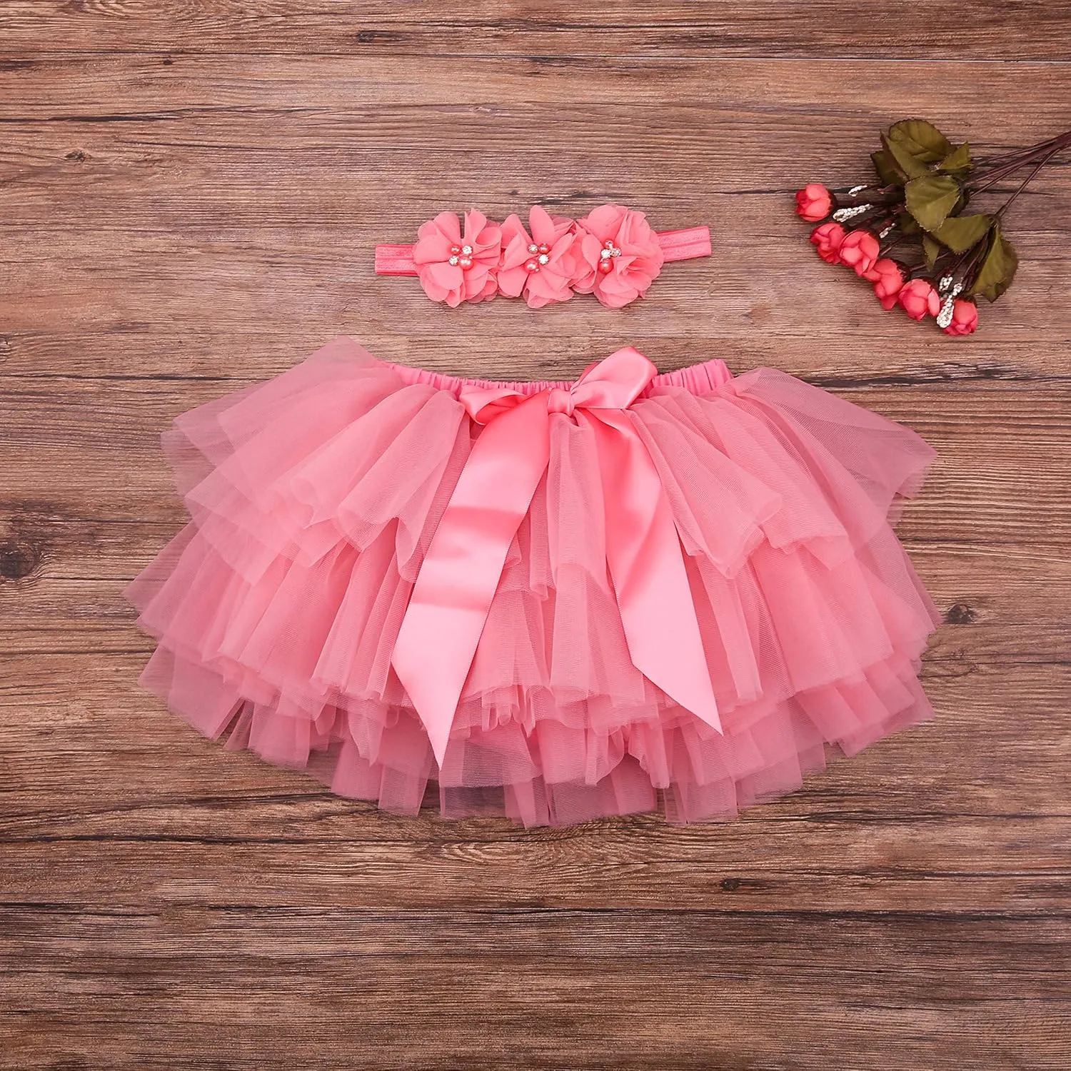 Baby Girls Tutu Skirt Headband Set Toddler Ruffle Tulle Diaper Covers 6-24 Month
