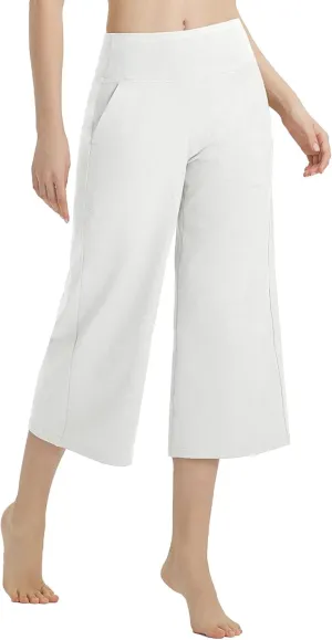 baleaf Women's Capri Pants Wide Leg Yoga Dress Capris High Waist Cropped Pants with Pockets Loose Lounge Travel Summer