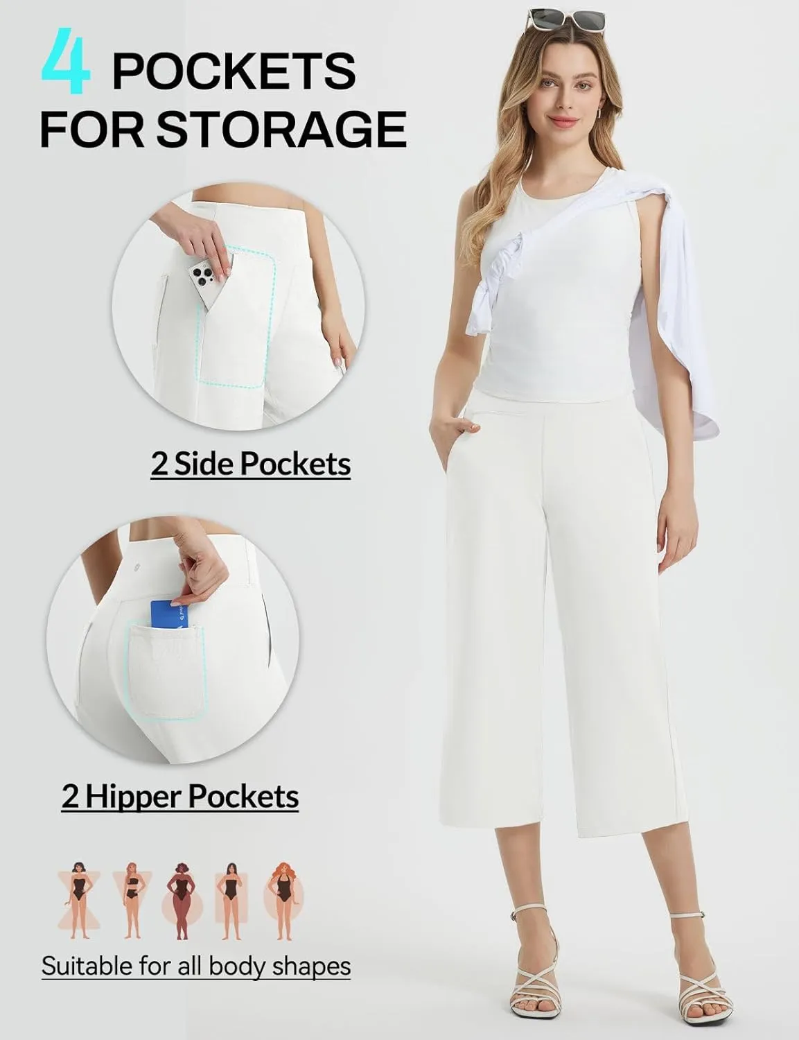 baleaf Women's Capri Pants Wide Leg Yoga Dress Capris High Waist Cropped Pants with Pockets Loose Lounge Travel Summer