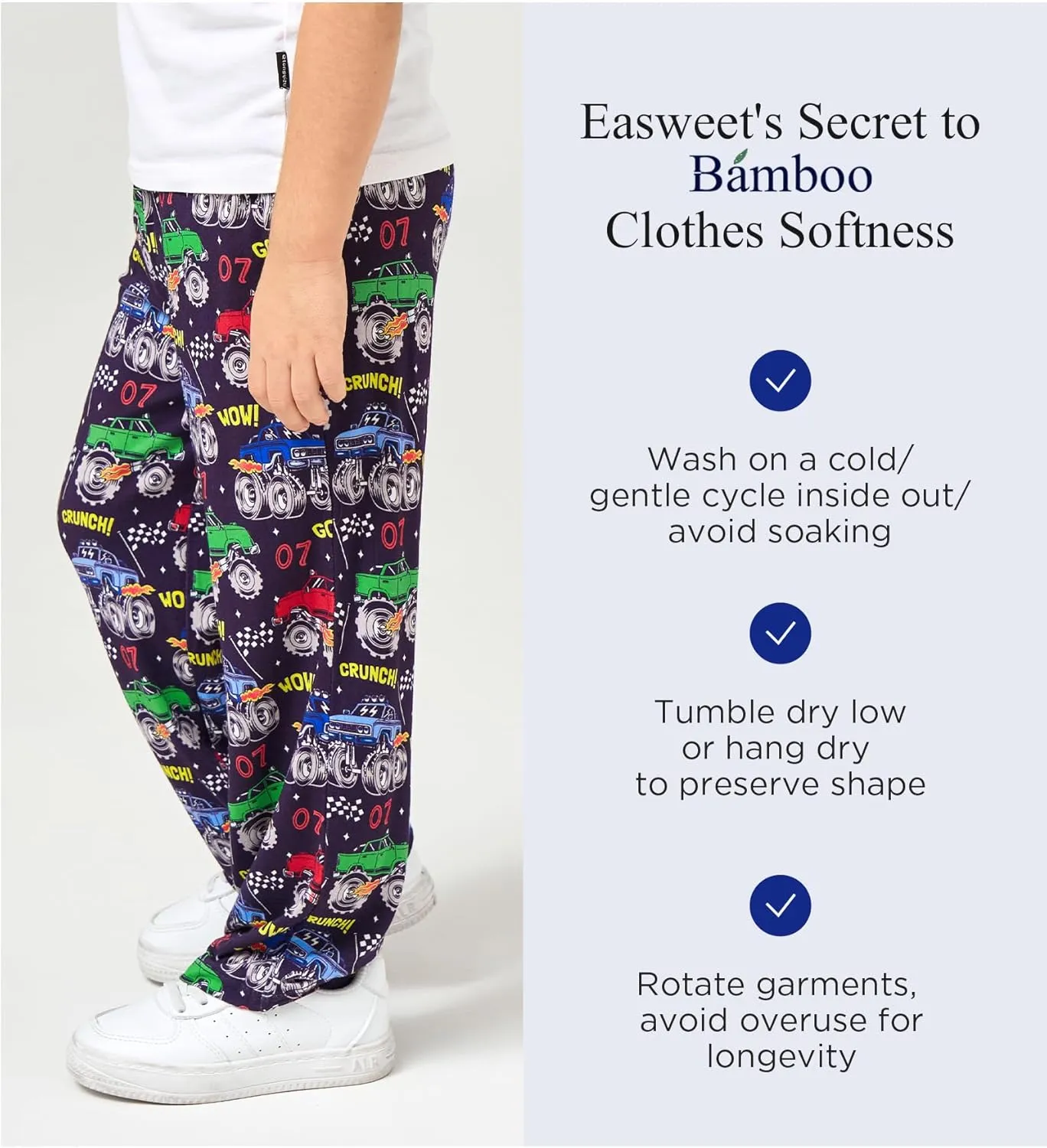 Bamboo Viscose Toddler Boys Wide Leg Pajama Pants Elastic Waist Pajama Bottom with Pockets