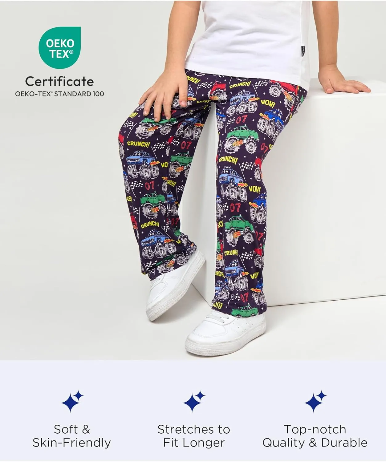 Bamboo Viscose Toddler Boys Wide Leg Pajama Pants Elastic Waist Pajama Bottom with Pockets