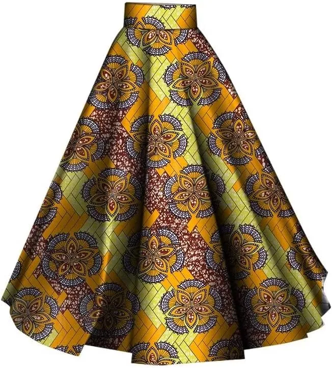 BAZINRICHE Women African Floral Print Skirt Ankara Maxi Skirt A-line Long Skirts