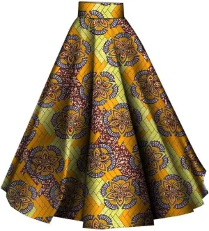 BAZINRICHE Women African Floral Print Skirt Ankara Maxi Skirt A-line Long Skirts