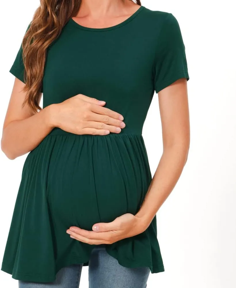 Bearsland Maternity Tops Short Sleeve Scoop Neck Breastfeeding Shirt Pregnancy Clothes