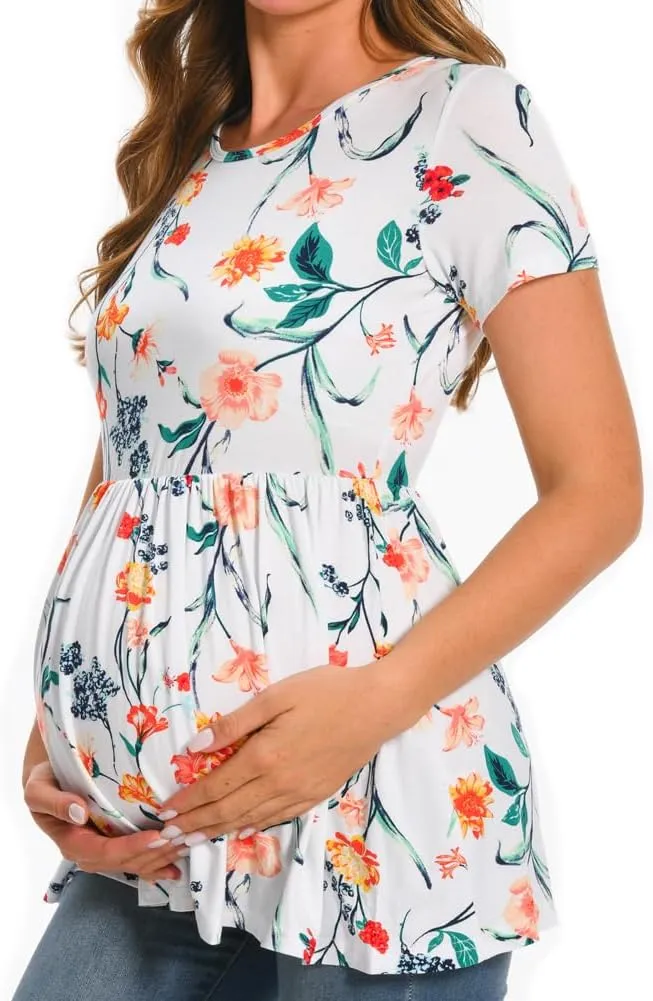 Bearsland Maternity Tops Short Sleeve Scoop Neck Breastfeeding Shirt Pregnancy Clothes