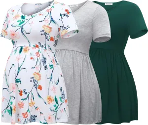 Bearsland Maternity Tops Short Sleeve Scoop Neck Breastfeeding Shirt Pregnancy Clothes