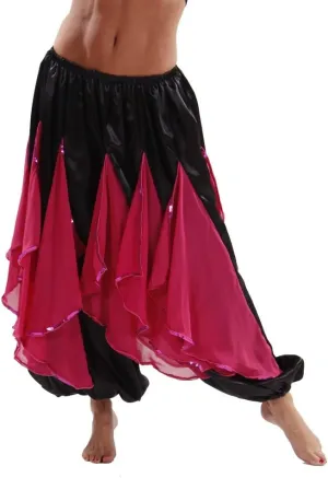 Belly Dance Satin Harem Pants with Chiffon Flakes - Turn and Twirl