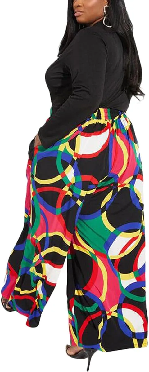 BFFBABY Womens Casual Palazzo Pants High Waist Printed Ruched Loose Flowy Lounge Wide Leg Pants (M-3XL)