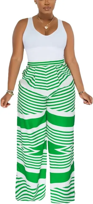 BFFBABY Womens Casual Palazzo Pants High Waist Printed Ruched Loose Flowy Lounge Wide Leg Pants (M-3XL)