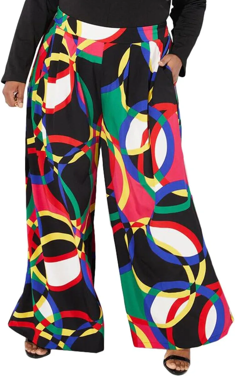 BFFBABY Womens Casual Palazzo Pants High Waist Printed Ruched Loose Flowy Lounge Wide Leg Pants (M-3XL)