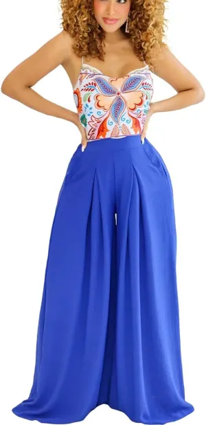 BFFBABY Womens Casual Palazzo Pants High Waist Printed Ruched Loose Flowy Lounge Wide Leg Pants (M-3XL)