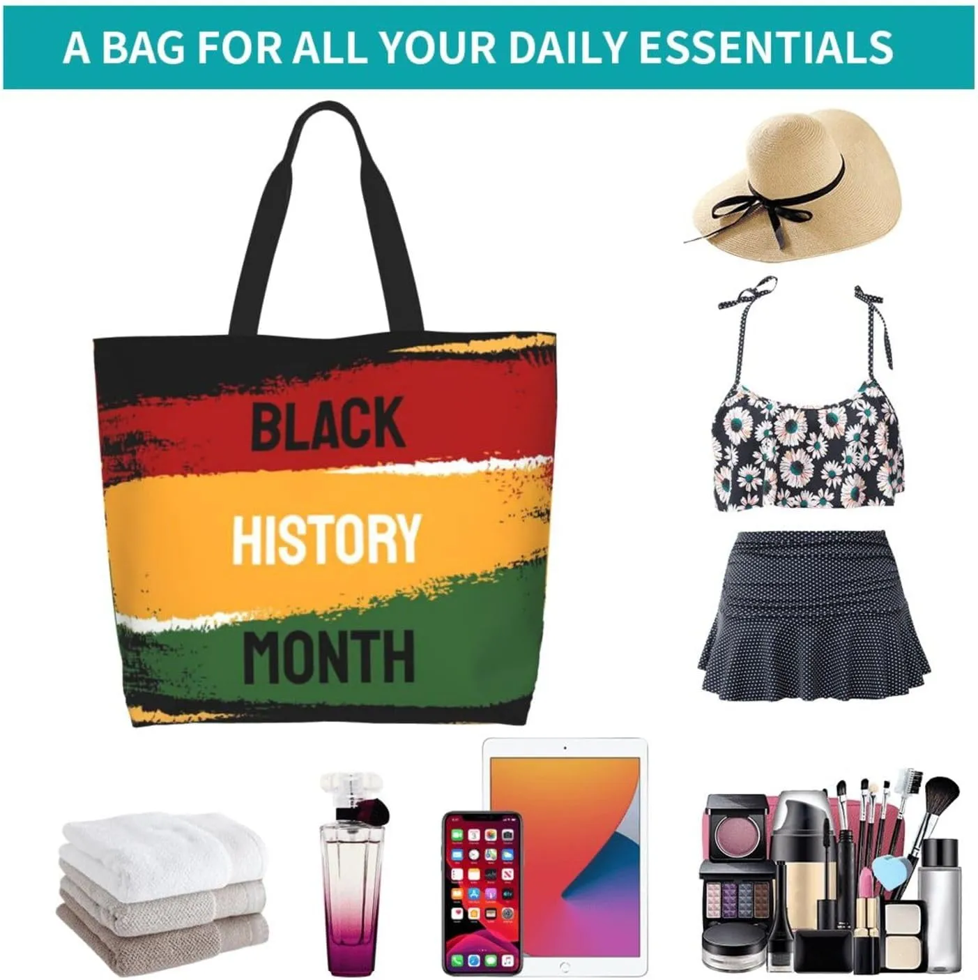 Black History Month Tote Bag for Women Large Casual Should Bag with Inside Pocket Reusable Handbag Shopping Bag