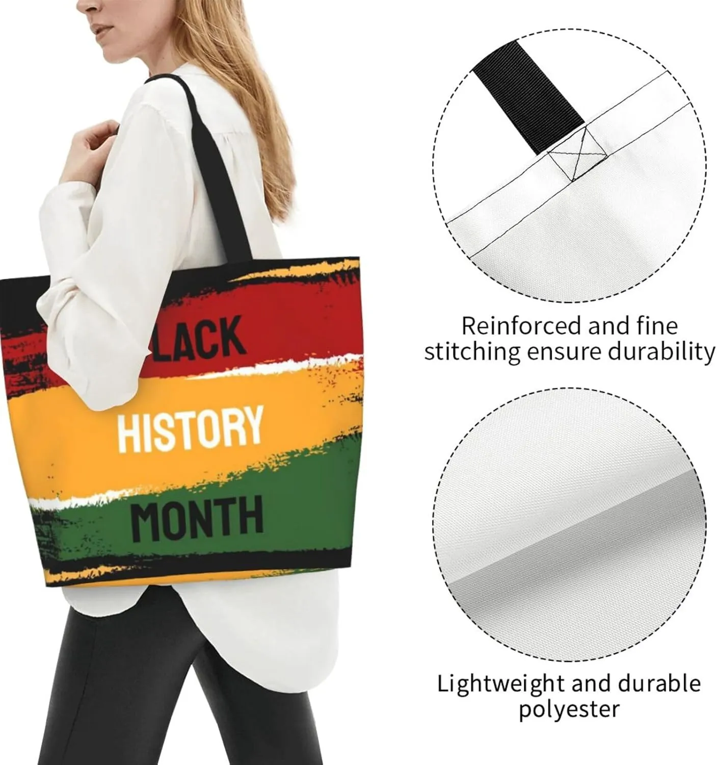 Black History Month Tote Bag for Women Large Casual Should Bag with Inside Pocket Reusable Handbag Shopping Bag