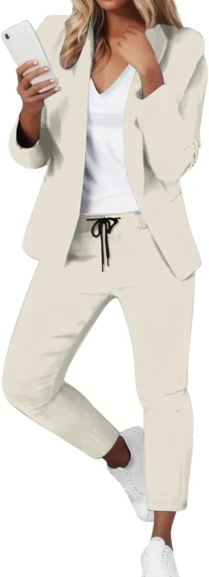 Blazer Sets Women 2 Piece Outfits Business Casual Outfits 2024 Dressy Casual Pant Suits Plus Size Wide Pants Suit