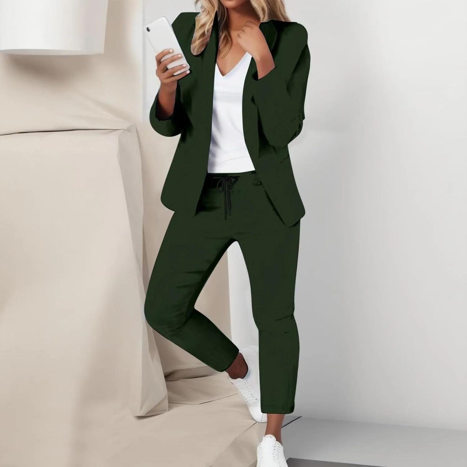 Blazer Sets Women 2 Piece Outfits Business Casual Outfits 2024 Dressy Casual Pant Suits Plus Size Wide Pants Suit