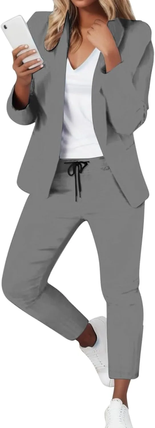 Blazer Sets Women 2 Piece Outfits Business Casual Outfits 2024 Dressy Casual Pant Suits Plus Size Wide Pants Suit