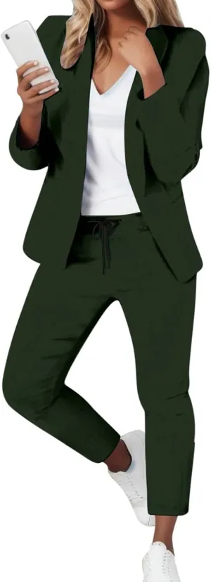 Blazer Sets Women 2 Piece Outfits Business Casual Outfits 2024 Dressy Casual Pant Suits Plus Size Wide Pants Suit
